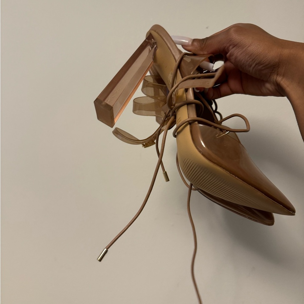 Nude Aldo Clear Strap Up Heels 👠